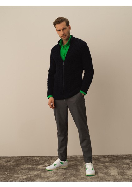 Erkek Lacivert Lüks Pamuk Dokulu Regular Fit Hırka