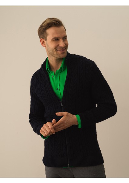 Erkek Lacivert Lüks Pamuk Dokulu Regular Fit Hırka fiyatları