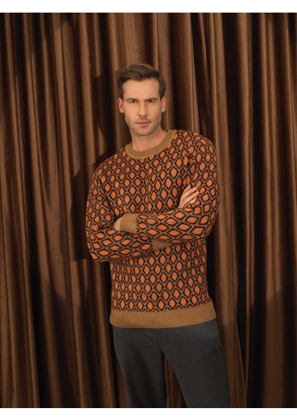 Erkek Camel Lüks Pamuk Dokulu Regular Fit Kazak fiyatları