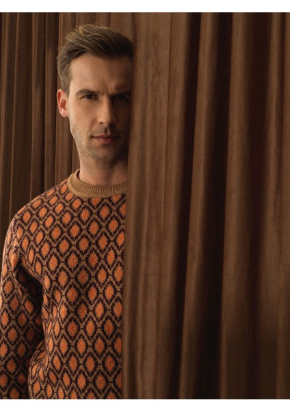 Erkek Camel Lüks Pamuk Dokulu Regular Fit Kazak modelleri