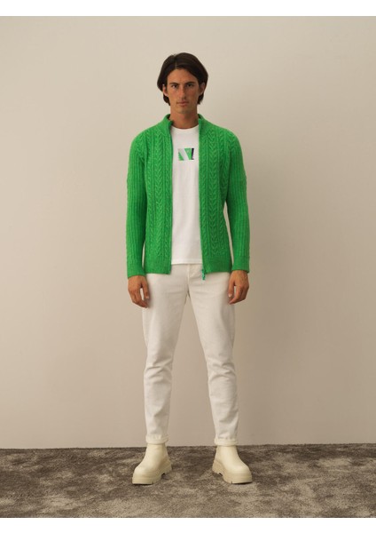 Erkek Yeşil Lüks Pamuk Dokulu Regular Fit Hırka