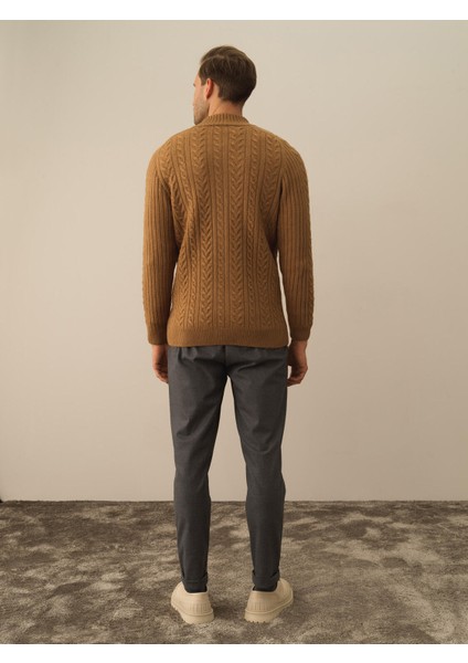 Erkek Camel Lüks Pamuk Dokulu Regular Fit Hırka fırsatları