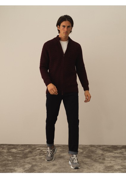 Erkek Bordo Lüks Pamuk Dokulu Regular Fit Hırka