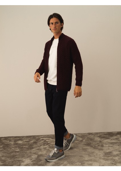 Erkek Bordo Lüks Pamuk Dokulu Regular Fit Hırka modelleri