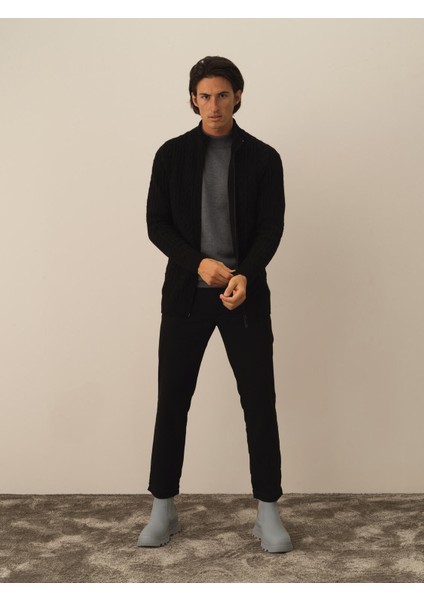 Erkek Siyah Lüks Pamuk Dokulu Regular Fit Hırka