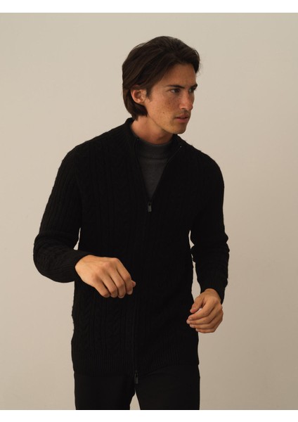 Erkek Siyah Lüks Pamuk Dokulu Regular Fit Hırka fiyatları