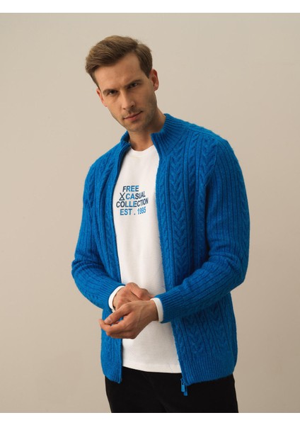 Erkek Mavi Lüks Pamuk Dokulu Regular Fit Hırka fiyatları