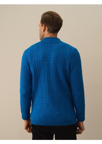 Erkek Mavi Lüks Pamuk Dokulu Regular Fit Hırka modelleri