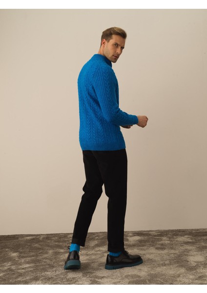 Erkek Mavi Lüks Pamuk Dokulu Regular Fit Hırka fırsatları