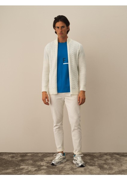 Erkek Ekru Lüks Pamuk Dokulu Regular Fit Hırka