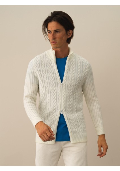 Erkek Ekru Lüks Pamuk Dokulu Regular Fit Hırka fiyatları