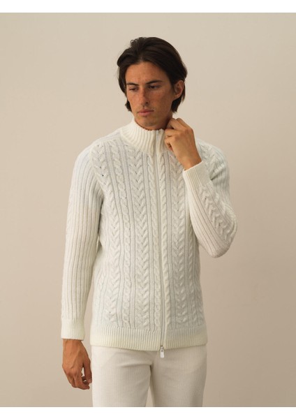 Erkek Ekru Lüks Pamuk Dokulu Regular Fit Hırka modelleri