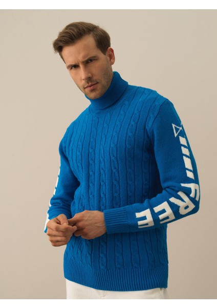 Erkek Mavi Doğal Yün Dokulu Regular Fit Kazak fiyatları