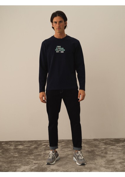 Erkek Lacivert Pamuk Dokulu Slim Fit Pantolon