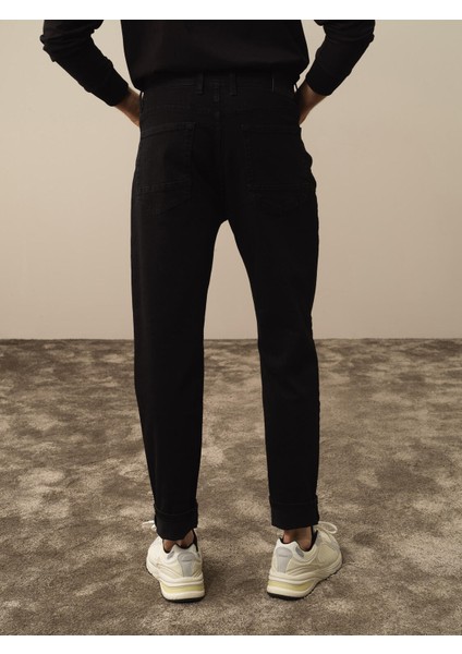 Erkek Siyah Pamuk Dokulu Slim Fit Pantolon modelleri