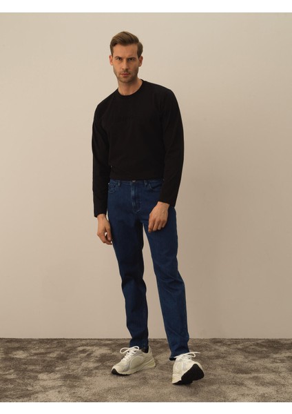 Erkek Mavi Pamuk Dokulu Slim Fit Pantolon