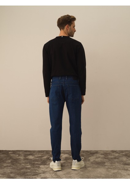 Erkek Mavi Pamuk Dokulu Slim Fit Pantolon fırsatları