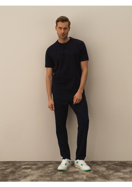 Erkek Lacivert Pamuk Dokulu Regular Fit Tişört