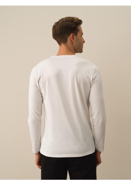 Erkek Kırık Beyaz Modal Dokulu Slim Fit Uzun Kollu Tişört modelleri