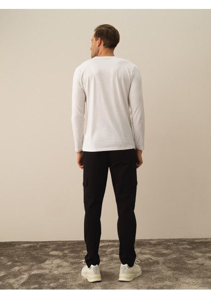 Erkek Kırık Beyaz Modal Dokulu Slim Fit Uzun Kollu Tişört fırsatları