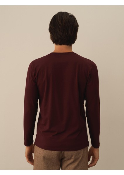 Erkek Bordo Modal Dokulu Slim Fit Uzun Kollu Tişört modelleri