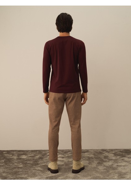 Erkek Bordo Modal Dokulu Slim Fit Uzun Kollu Tişört fırsatları