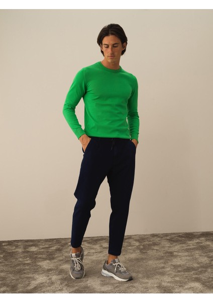 Erkek Lacivert Pamuk Dokulu Regular Fit Jogger Pantolon