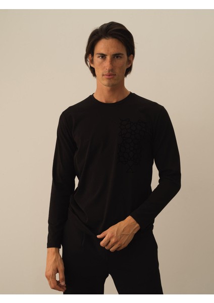 Erkek Siyah Modal Dokulu Slim Fit Uzun Kollu Tişört fiyatları