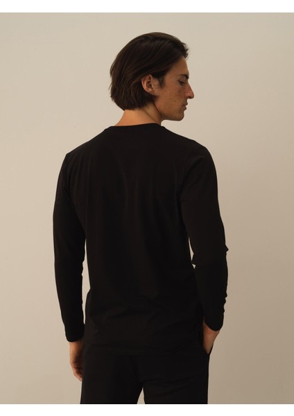 Erkek Siyah Modal Dokulu Slim Fit Uzun Kollu Tişört modelleri