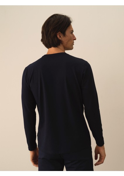 Erkek Lacivert Modal Dokulu Slim Fit Uzun Kollu Tişört modelleri