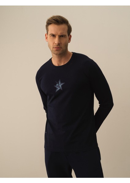 Erkek Lacivert Modal Dokulu Slim Fit Uzun Kollu Tişört fiyatları