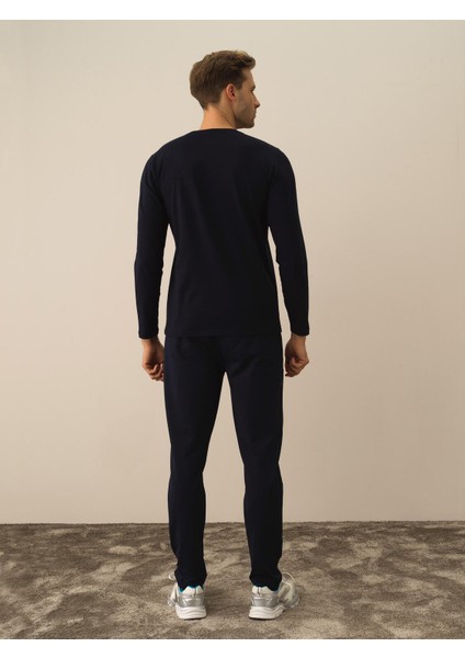 Erkek Lacivert Modal Dokulu Slim Fit Uzun Kollu Tişört fırsatları