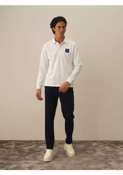 Erkek Kırık Beyaz Pamuk Dokulu Regular Fit Uzun Kollu Tişört