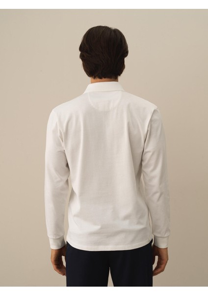 Erkek Kırık Beyaz Pamuk Dokulu Regular Fit Uzun Kollu Tişört modelleri