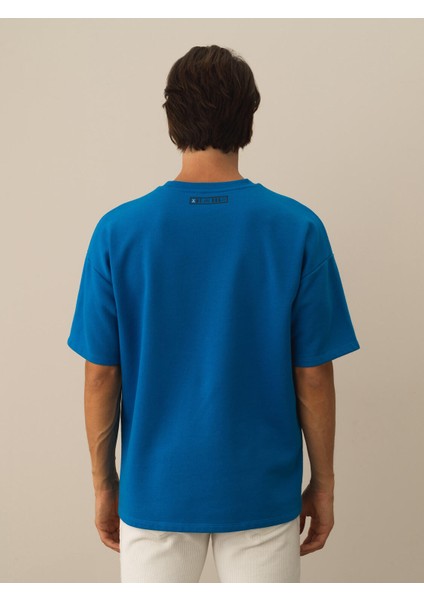 Erkek Mavi Pamuk Dokulu Oversize Tişört fırsatları