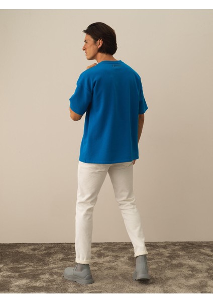 Erkek Mavi Pamuk Dokulu Oversize Tişört indirimleri