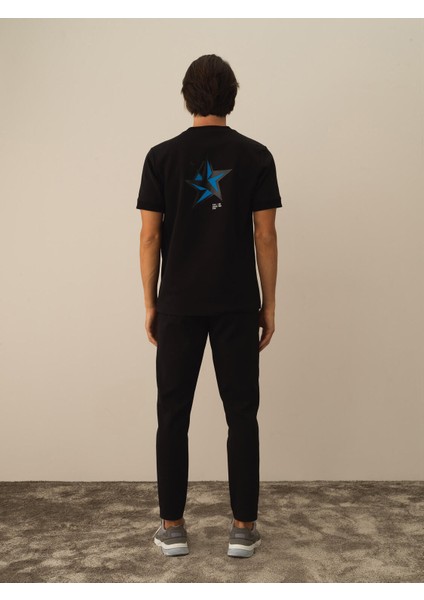 Erkek Siyah Pamuk Dokulu Regular Fit Tişört fırsatları