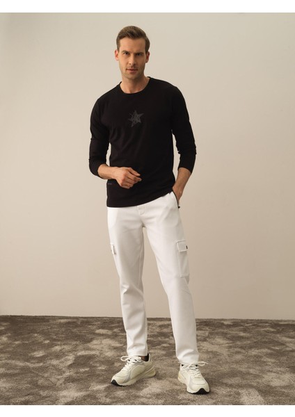 Erkek Siyah Modal Dokulu Slim Fit Uzun Kollu Tişört