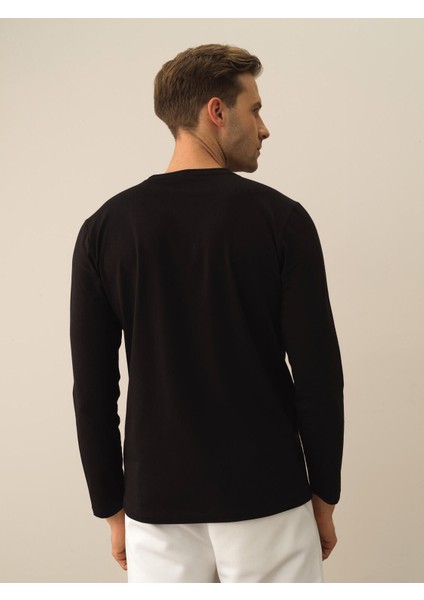 Erkek Siyah Modal Dokulu Slim Fit Uzun Kollu Tişört modelleri