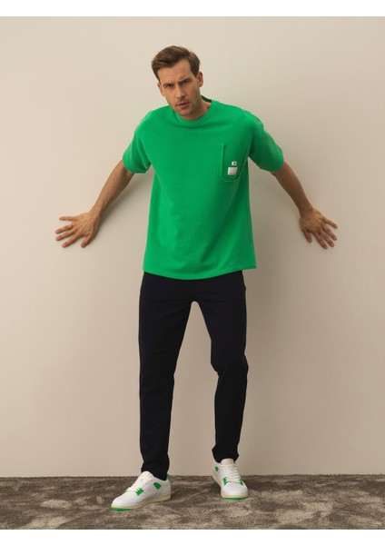 Erkek Yeşil Pamuk Dokulu Oversize Tişört