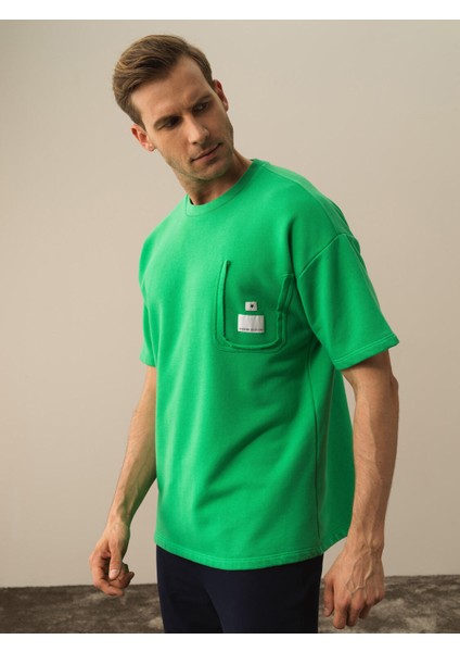 Erkek Yeşil Pamuk Dokulu Oversize Tişört fiyatları