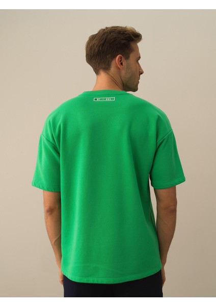 Erkek Yeşil Pamuk Dokulu Oversize Tişört fırsatları