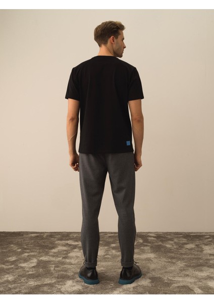 Erkek Siyah Pamuk Dokulu Regular Fit Tişört fırsatları