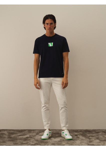Erkek Lacivert Pamuk Dokulu Regular Fit Tişört
