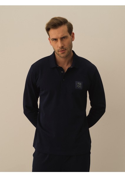 Erkek Lacivert Pamuk Dokulu Regular Fit Uzun Kollu Tişört fiyatları