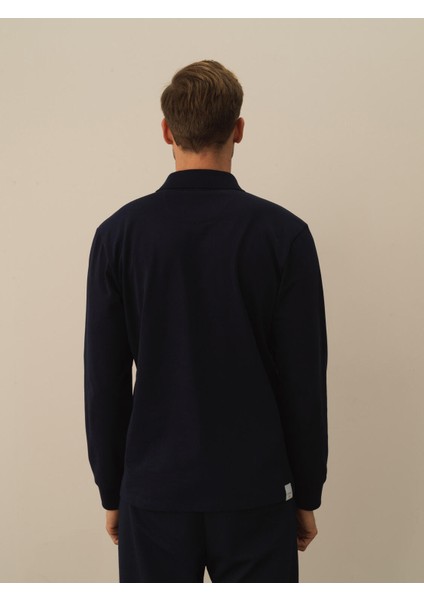 Erkek Lacivert Pamuk Dokulu Regular Fit Uzun Kollu Tişört modelleri