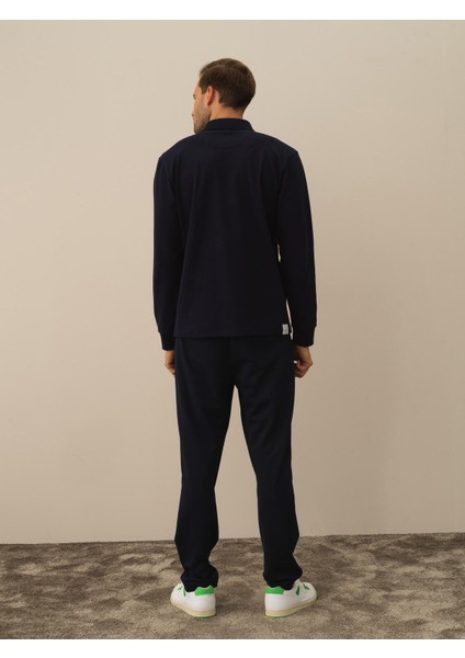 Erkek Lacivert Pamuk Dokulu Regular Fit Uzun Kollu Tişört fırsatları