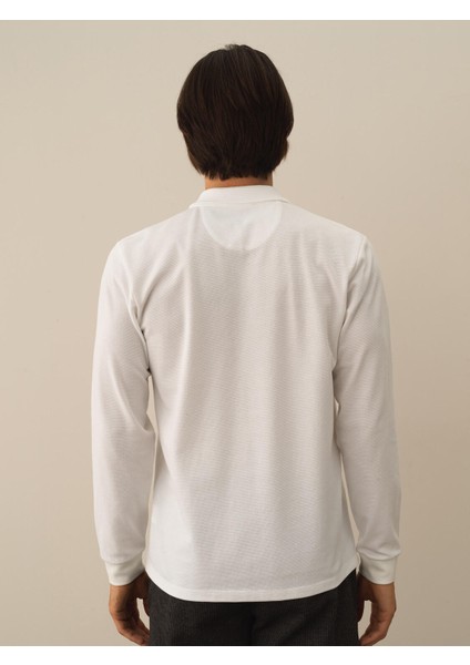 Erkek Kırık Beyaz Pamuk Dokulu Regular Fit Uzun Kollu Tişört modelleri