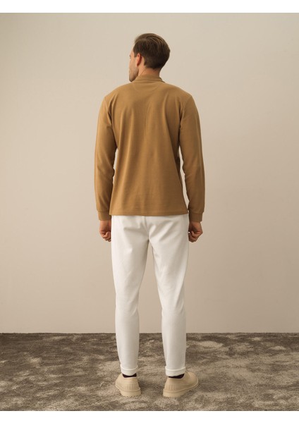 Erkek Camel Pamuk Dokulu Regular Fit Uzun Kollu Tişört fırsatları