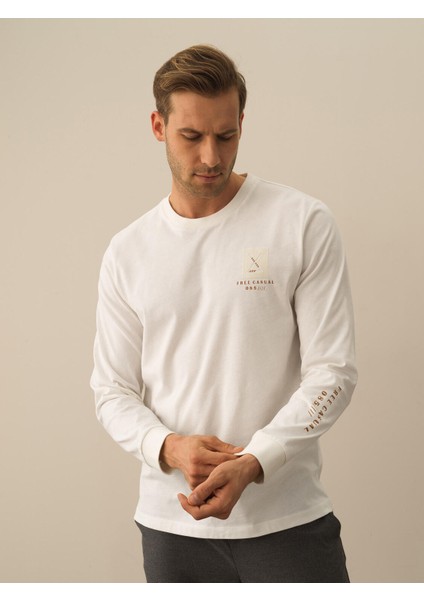 Erkek Ekru Pamuk Dokulu Regular Fit Uzun Kollu Tişört fiyatları